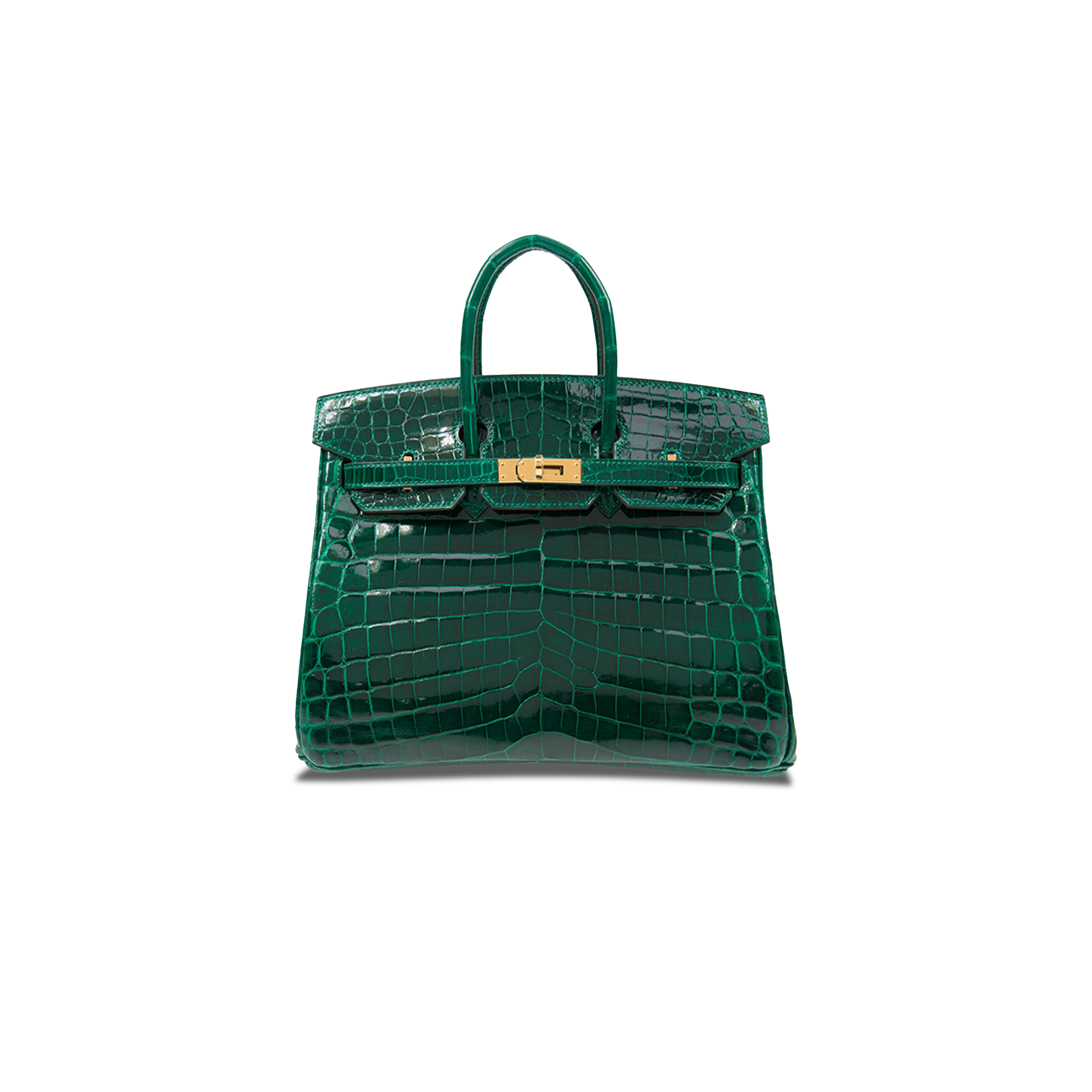 HERMÈS MASTER BIRKIN 25 CROCODILE LEATHER SHINY EMERALD GOLD BUCKLE H041354CK3U (25*20*13cm)